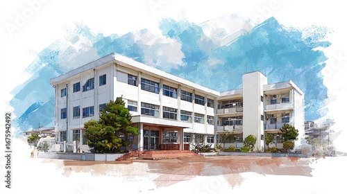 水彩タッチの学校のイラスト01