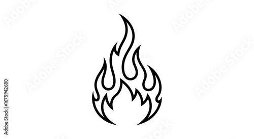 Black Outline Illustration of a Stylized Flame Design.