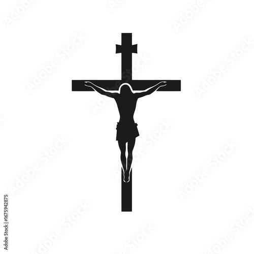 Jesus Christ crucifixion illustration, depicting suffering and sacrifice in stark silhouette