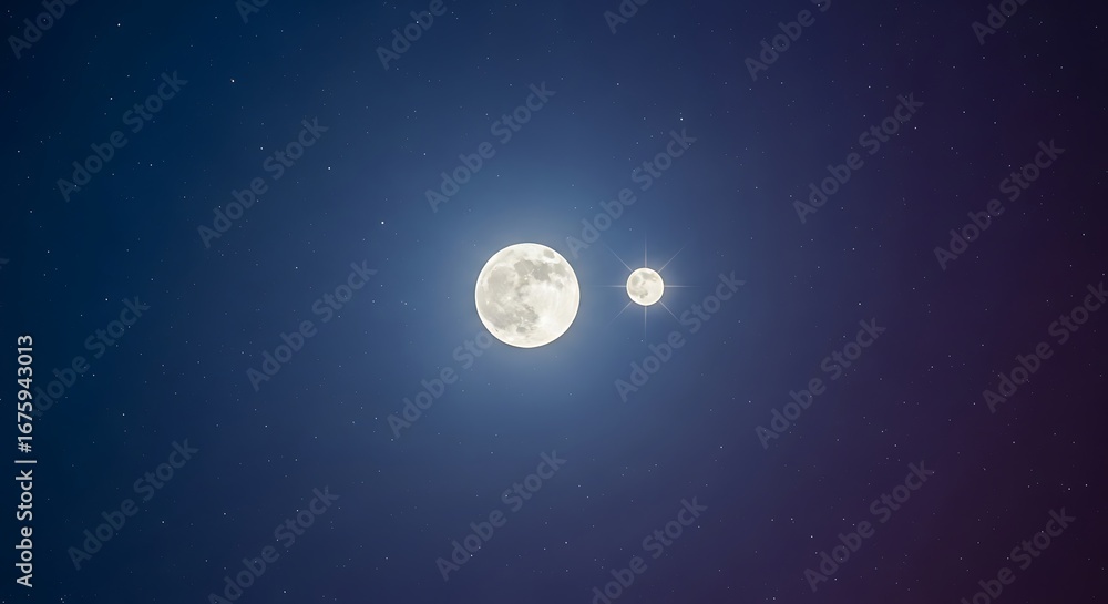Fototapeta premium Two Moons in the Dark Night Sky.