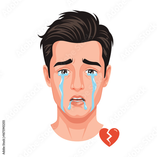 A Portrait of Sorrow: A poignant depiction of a person overwhelmed by grief, conveying a profound sense of heartbreak through tears and a broken heart symbol.