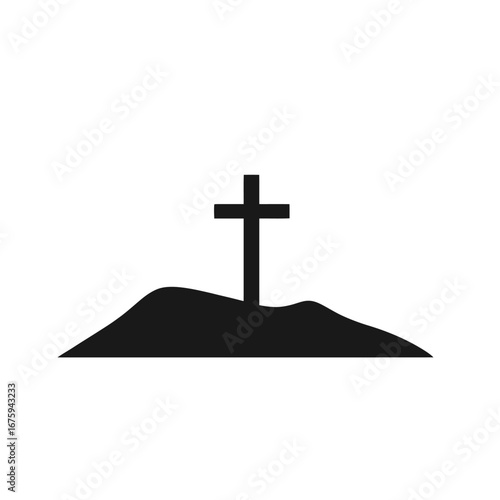 Simple hill with cross, evoking faith and sacrifice, a solemn silhouette