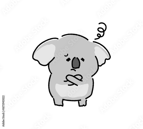 悩み顔のコアラのイラスト
