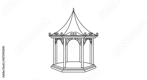 Octagonal Gazebo Design with Ornate Architectural Details.