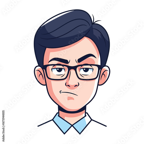 Expressing Disapproval: A captivating illustration of a person wearing glasses, conveying a potent sense of dissatisfaction and displeasure.
