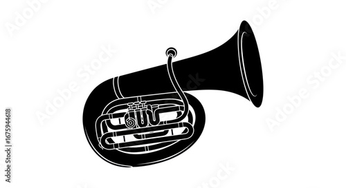 Black and White Silhouette of a Tuba Musical Instrument.