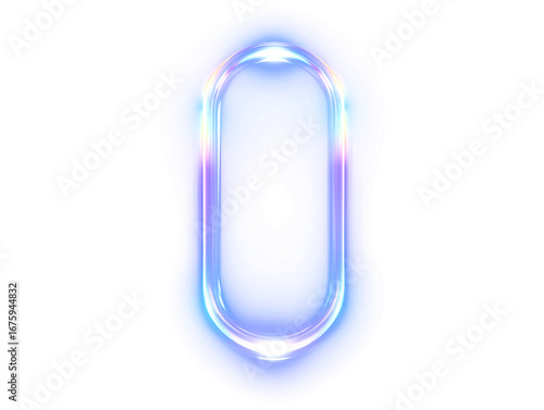 Glowing futuristic blue neon light frame or portal on a transparent background