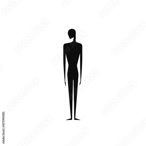 Striking stylized slender figure against a white background, a minimalist silhouette