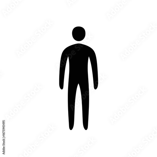 Human figure symbol stands against stark white background in simple silhouette