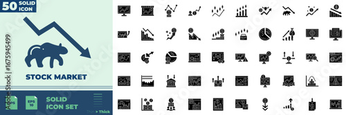 Stock Market Solid Editable Icons set. Vector illustration in modern thin solid style of Stock Market icons: chart, bull, bear, etc