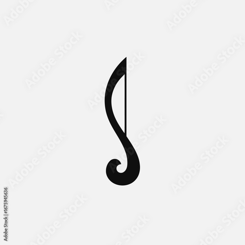 Elegant musical half note symbol art illustration design black silhouette