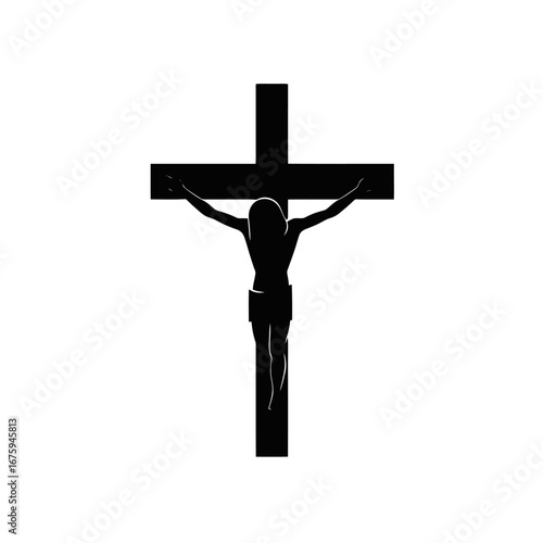 Religious crucifixion symbol rendered artistically as a vector-based silhouette.