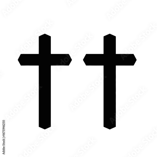 Simple crucifix illustration with two crosses showing religious faith, silhouette