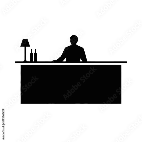 Mysterious bartender working with bottles in a sophisticated bar silhouette