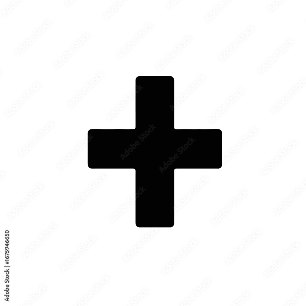 Obraz premium Geometric black plus sign on white background creates a bold silhouette
