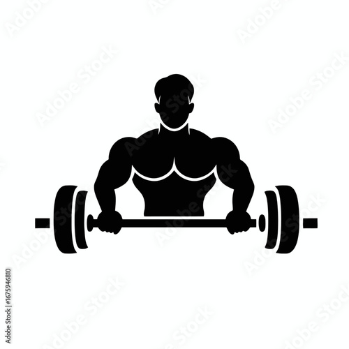 Weightlifter strength training intensely with barbell, bodybuilder gym fitness exercise silhouette
