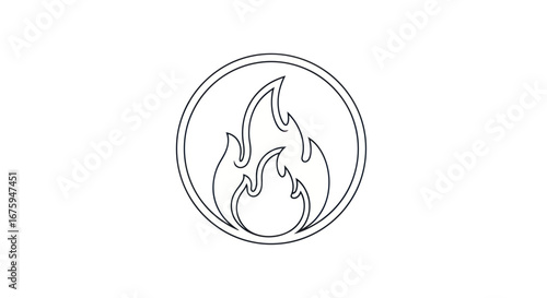 Stylized Fire Icon within a Circle Outline.