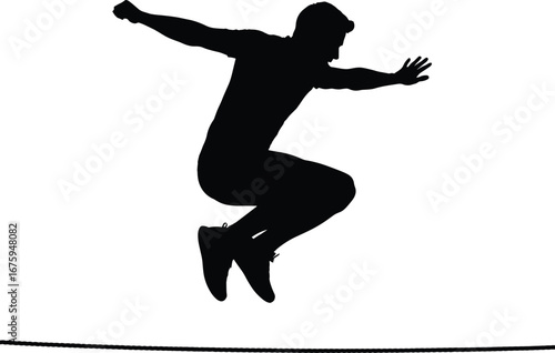 Silhouette of Man Jumping High with Dynamic Motion, Vector Illustration Representing Energy, Fitness, Sport, Agility, and Athletic Performance Concept