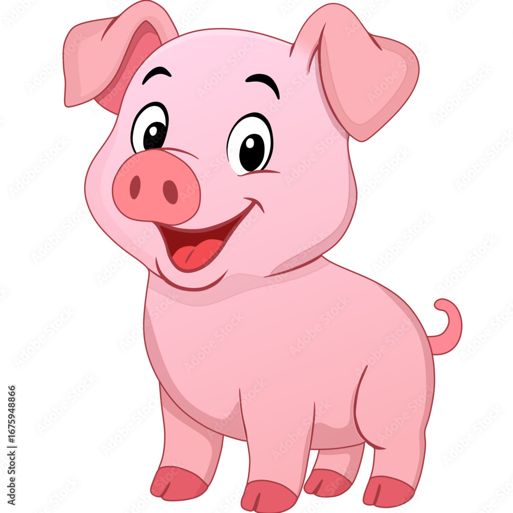 Fototapeta premium Big smile pink pig cartoon illustration isolated on white background