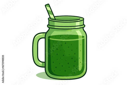 Green smoothie in jar with straw on transparent background green smoothie in jar
