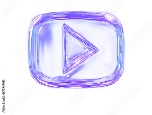 Modern glossy purple play button icon with sleek reflective surface