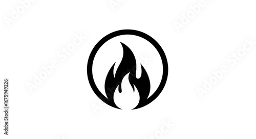 Black Fire Icon Inside a Simple Circular Frame.