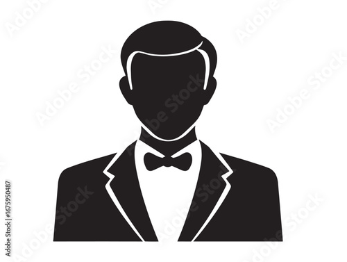 Stylish groom silhouette illustration in bold elegant wedding pose