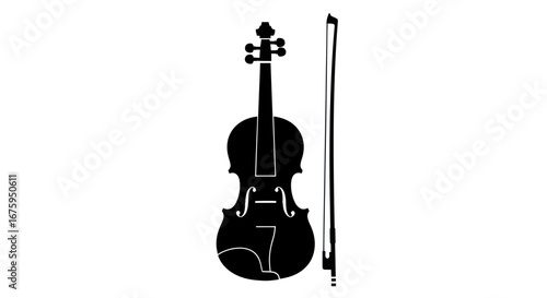 Classic Black Silhouette Violin and Bow.