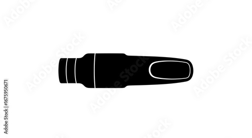 Black Saxophone Mouthpiece Silhouette Icon with White Ring Details.