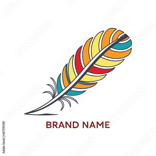 Colorful feathered quill pen logo

