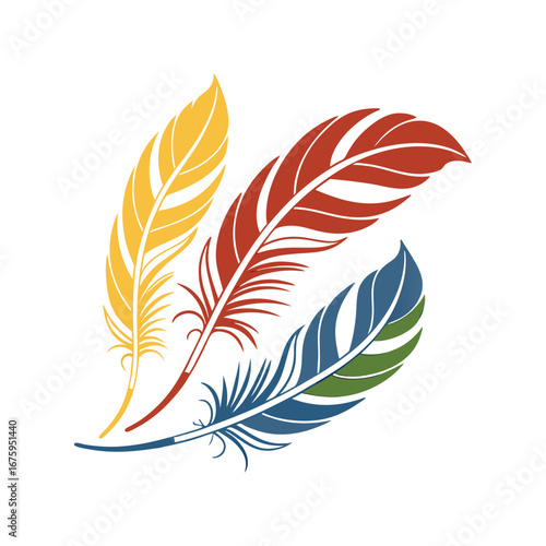 Colorful feathered quill pen logo

