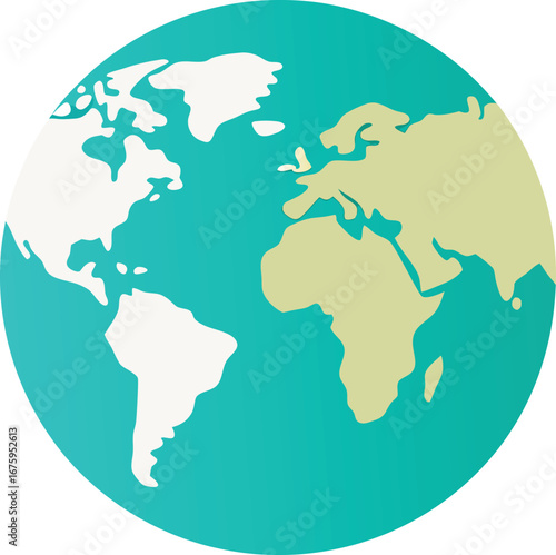 Vector art of stylized illustration of the earth with continents in beige and oceans in turquoise, representing global connection and geography
