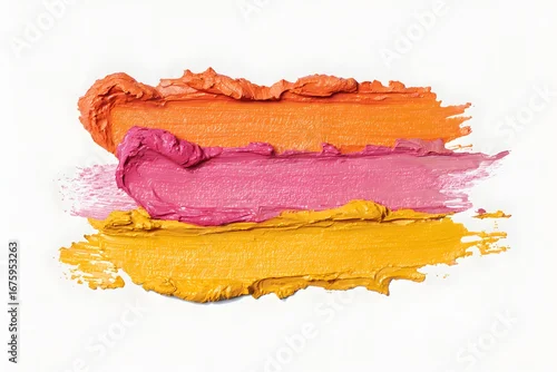 Fototapeta samoprzylepna Orange pink yellow paint smears makeup lipstick