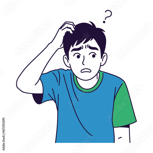 Confused Expressions: An illustration of a person scratching their head in bewilderment, a visual representation of questioning or perplexity. 