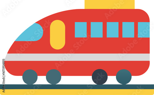 Vector art of modern red highspeed train with blue windows and yellow accents