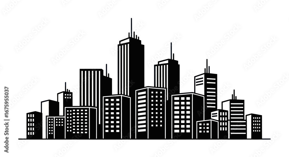 Obraz premium Black and White Silhouette of a City Skyline.