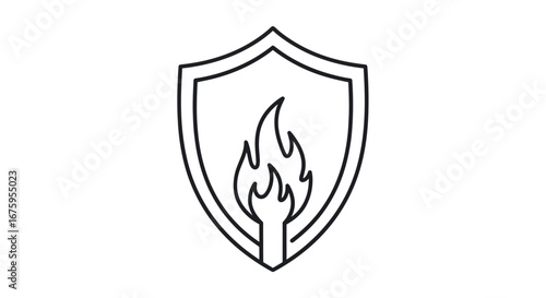 Fire protection shield line art icon.