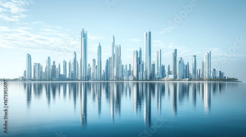 Modern city skyline reflection