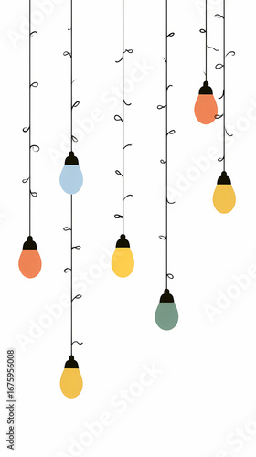 Vibrant Cartoon Christmas Lights Twinkling in a Festive Night Scene with Playful Holiday Cheer