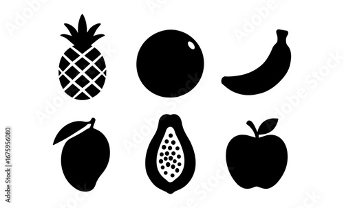 Collection of fruit silhouettes featuring pineapple and banana