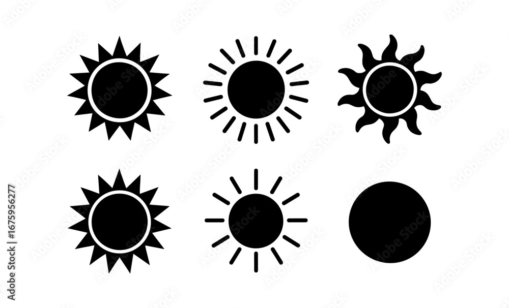 Fototapeta premium Minimalist sun icon set with various shapes and designs