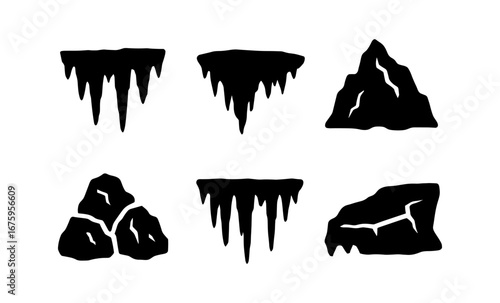 Silhouette rock formations set with cracks and sharp edges