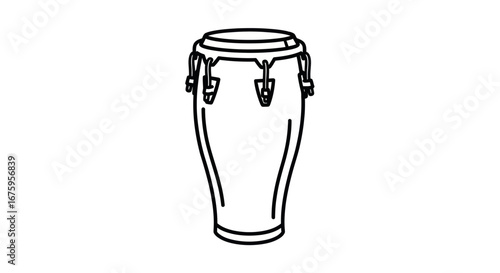 Outlined Conga Drum Illustration with Metal Hardware.