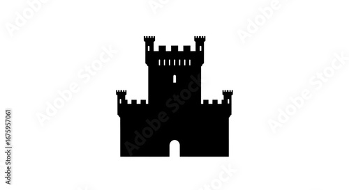 Black Silhouette of a Medieval Castle Icon.
