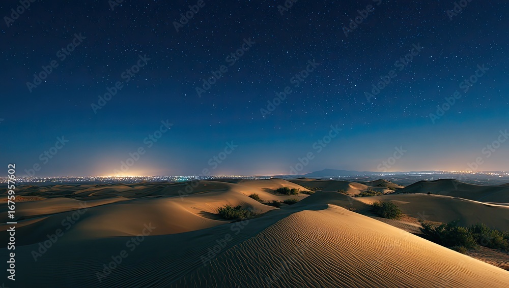 Naklejka premium Vast desert dunes under a starlit night sky