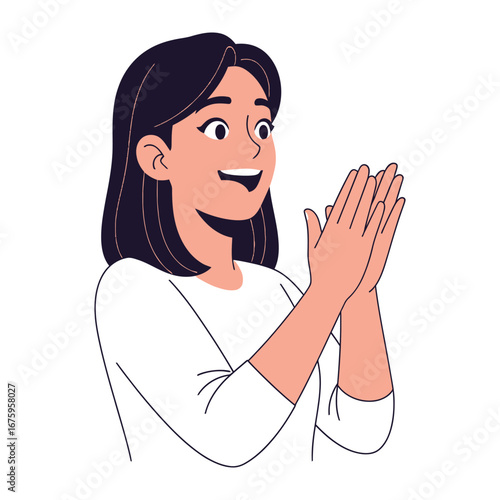Enthusiastic Appreciation: A dynamic illustration of a woman clapping her hands in an expression of appreciation, conveying joy, happiness, and positive feedback. 