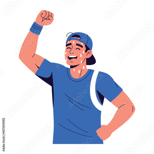 Athlete in Victory: A triumphant athlete, drenched in sweat, exults in their hard-earned victory. The illustration captures a moment of pure exultation, showcasing dedication and perseverance.