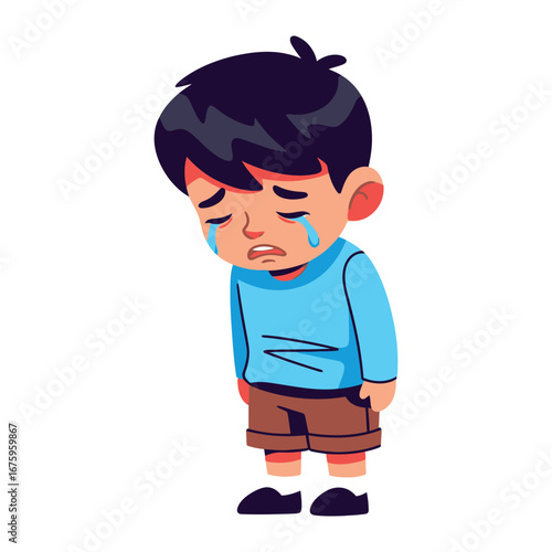Child's Sadness Illustration: An illustrated depiction of a young child expressing the profound emotion of sadness, conveying a poignant moment of sorrow and grief.
