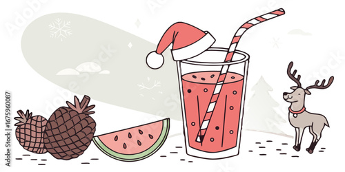 Create polygon watermelon mocktail topped with…