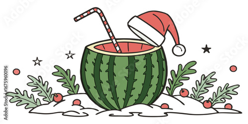 Illustrate polygon watermelon Christmas mocktail with…
